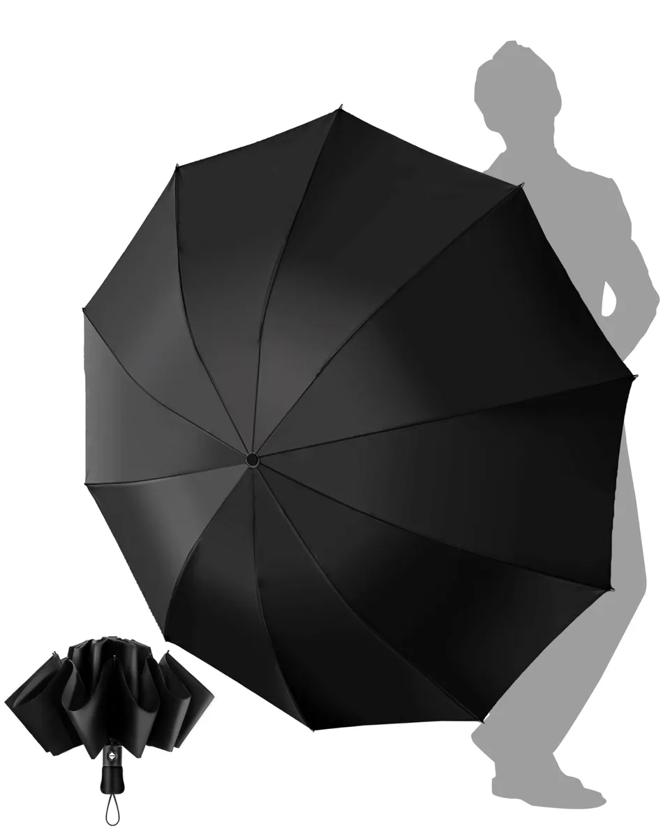 Chakipee Travel Compact Umbrella Windproof 46" 10 Ribs Black — product photo