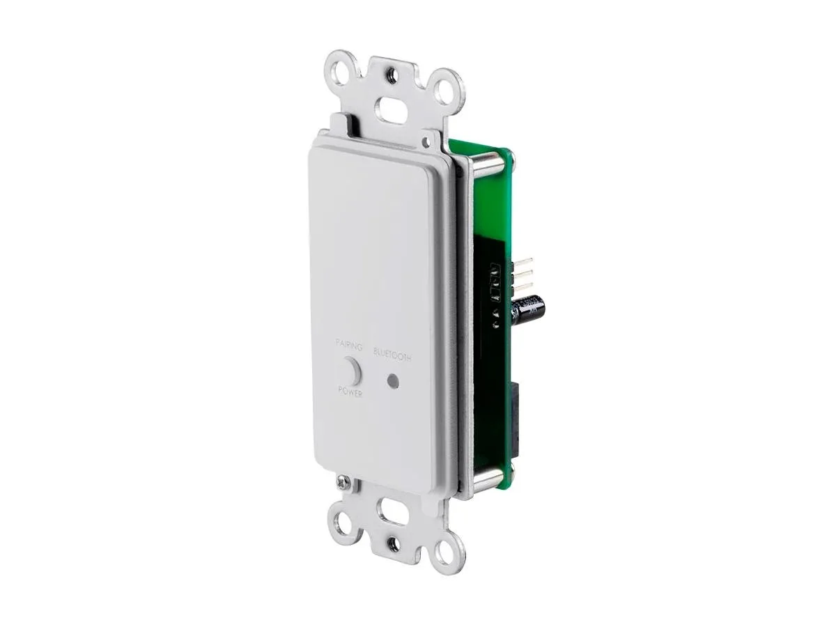 Black rectangular audio receiver with decora style single-gang form factor