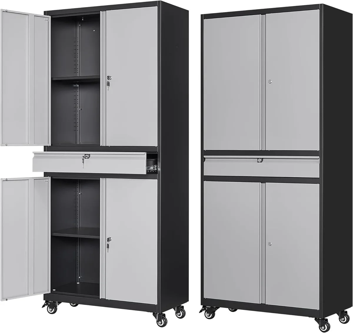 BFKK BFKK Metal Storage Cabinet 72.8" H Black &amp; Gray with Wheels — product photo