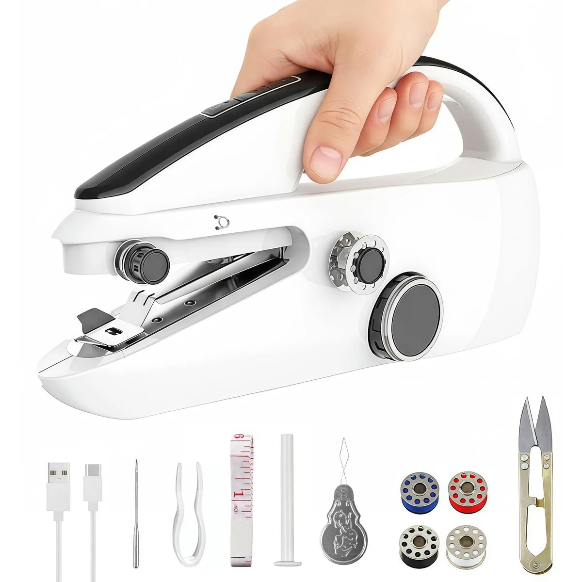 DNBeffulgent DNBeffulgent Handheld Sewing Machine White Black Dual Speed USB Battery 400g — product photo
