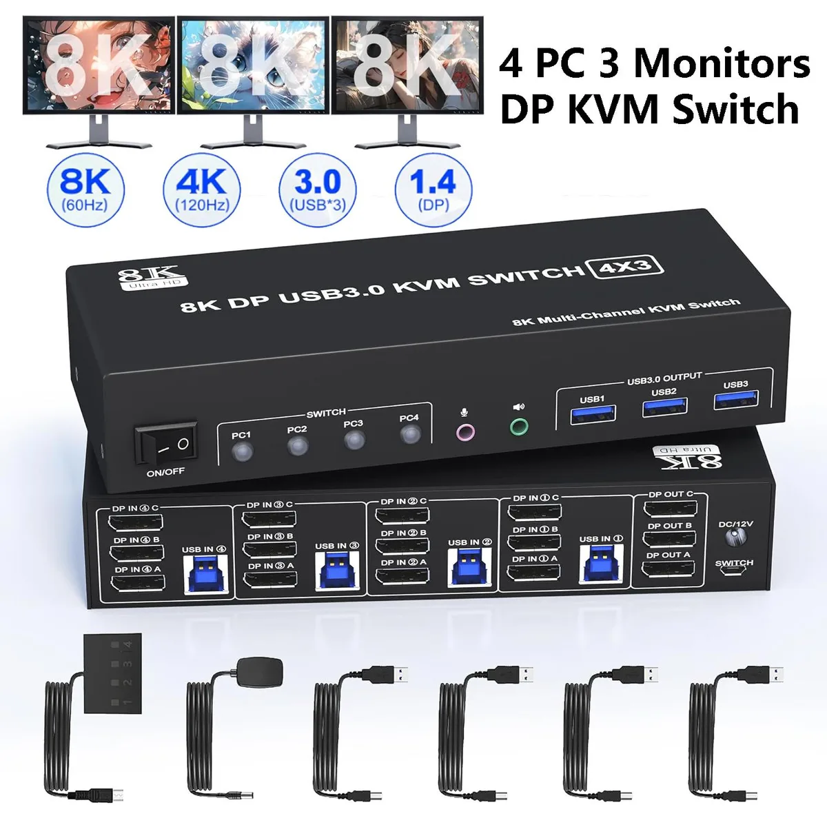 Hitoor Hitoor 403B DP 4x3 Triple Monitor KVM Switch — product photo