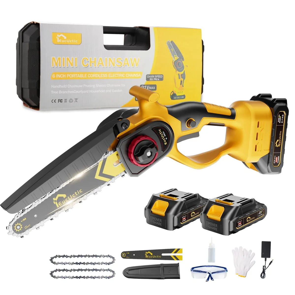  Mini Chainsaw Cordless 6-Inch 2.0Ah Battery Yellow — product photo