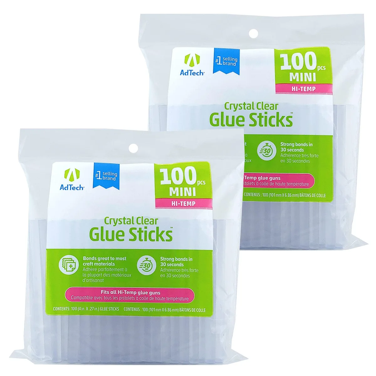  Adtech 229-34ZIP100-2 glue sticks 4 inch 200 count clear high temp — product photo