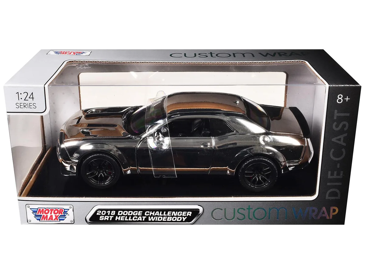 MOTORMAX MOTORMAX 2018 Dodge Challenger SRT Hellcat Widebody Chrome Custom Wrap Series 1/24 hobby collectible — product photo