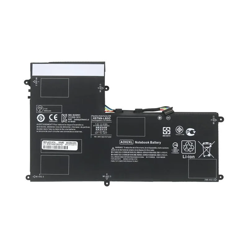Black rectangular lithium-polymer battery for HP ElitePad 1000 G2