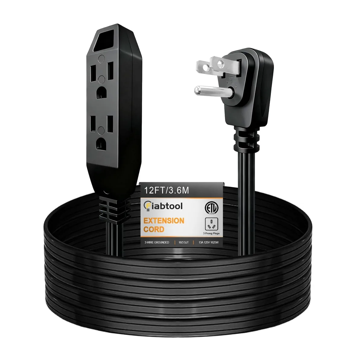  Fiabtool 13.1ft 3-Outlet Extension Cord 16/3 SPT-3 13A 125V 1625W Black — product photo