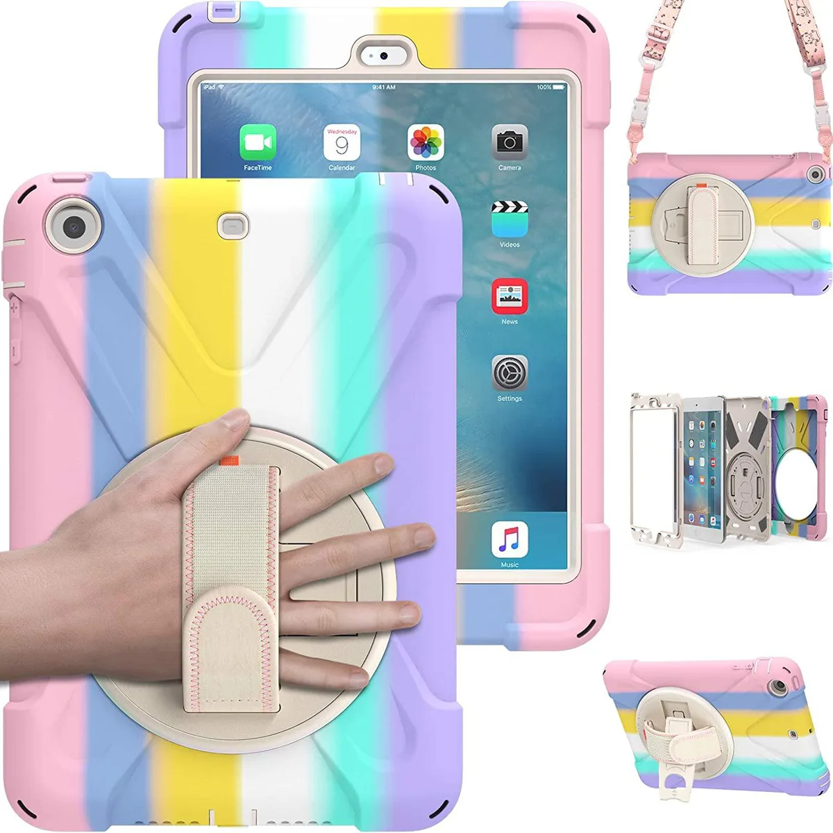 Werleo Werleo A1599 laptop case pink 360 swivel stand hand shoulder strap iPad Mini 1 2 3 — product photo
