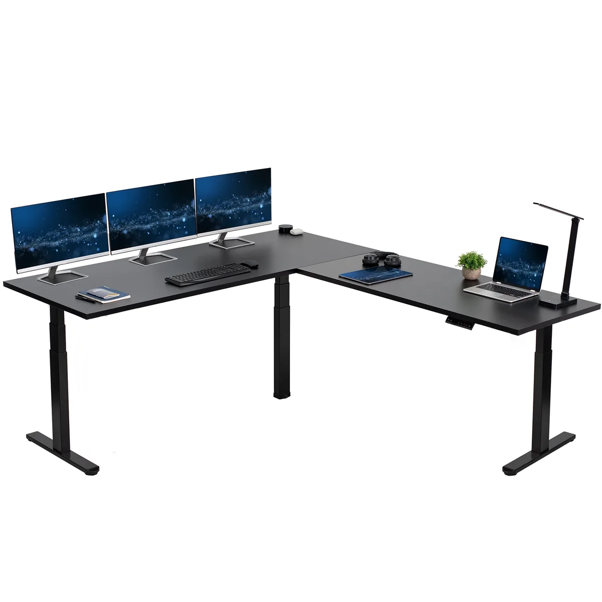 VIVO VIVO Electric L-Shape Corner Desk 84" x 71" Black 3-Motor — product photo