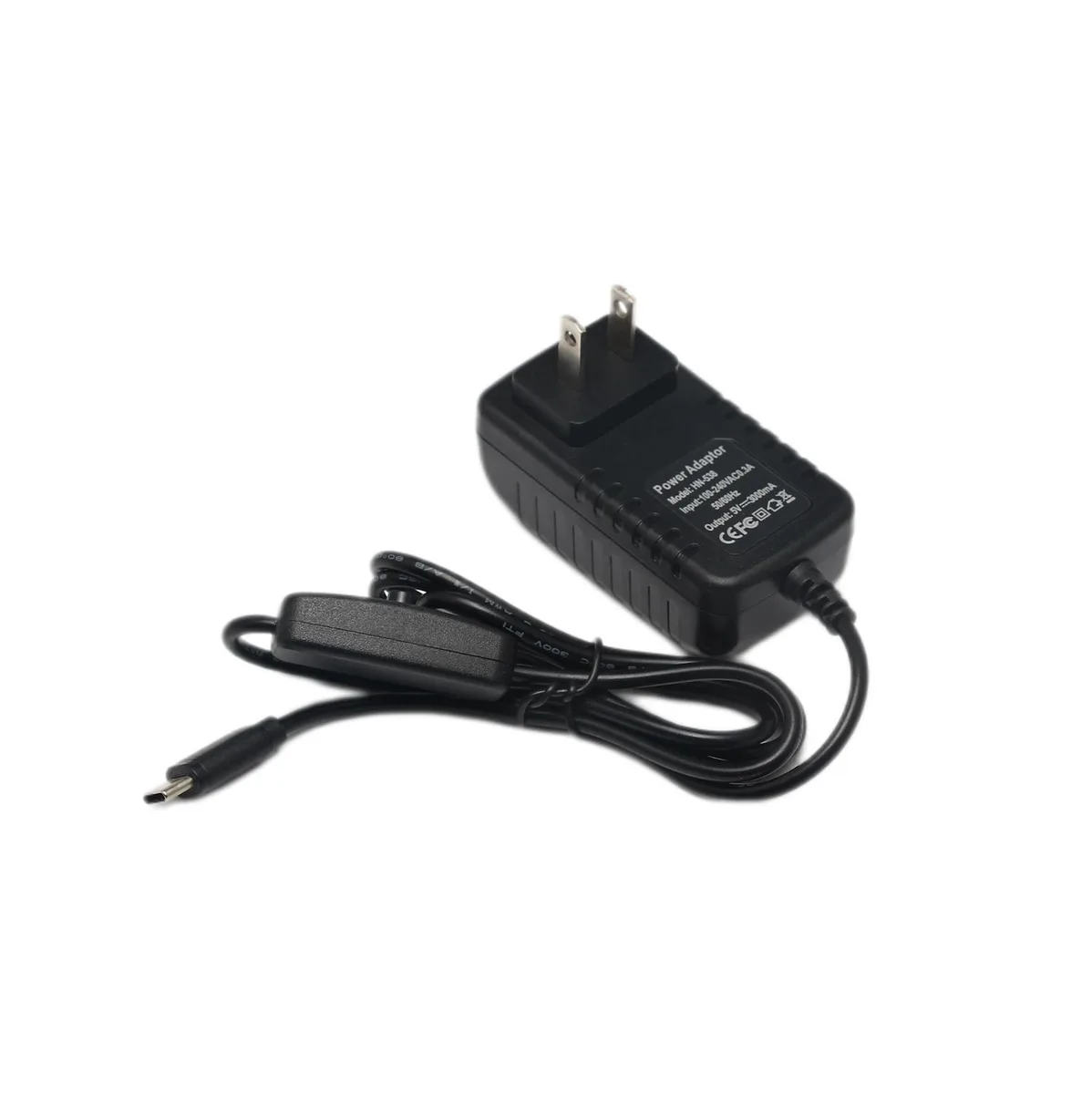 Bazarc Bazarc 5V 3A USB-C Power Adapter with Switch 1m Black — product photo