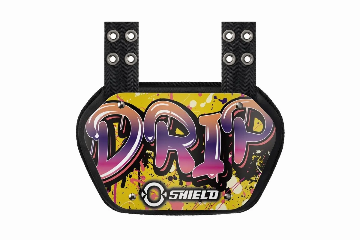 Youth football back plate with contoured shell and foam padding