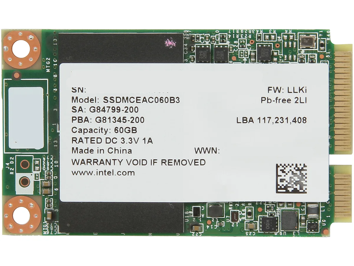 Intel Intel 525 Series 60GB mSATA internal SSD SSDMCEAC060B301 — product photo
