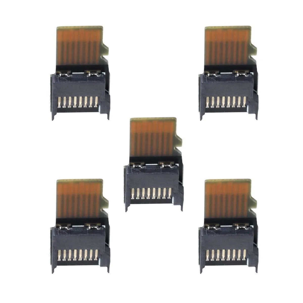 Five bare micro SD extension adapters on green PCBs, male-to-female connectors