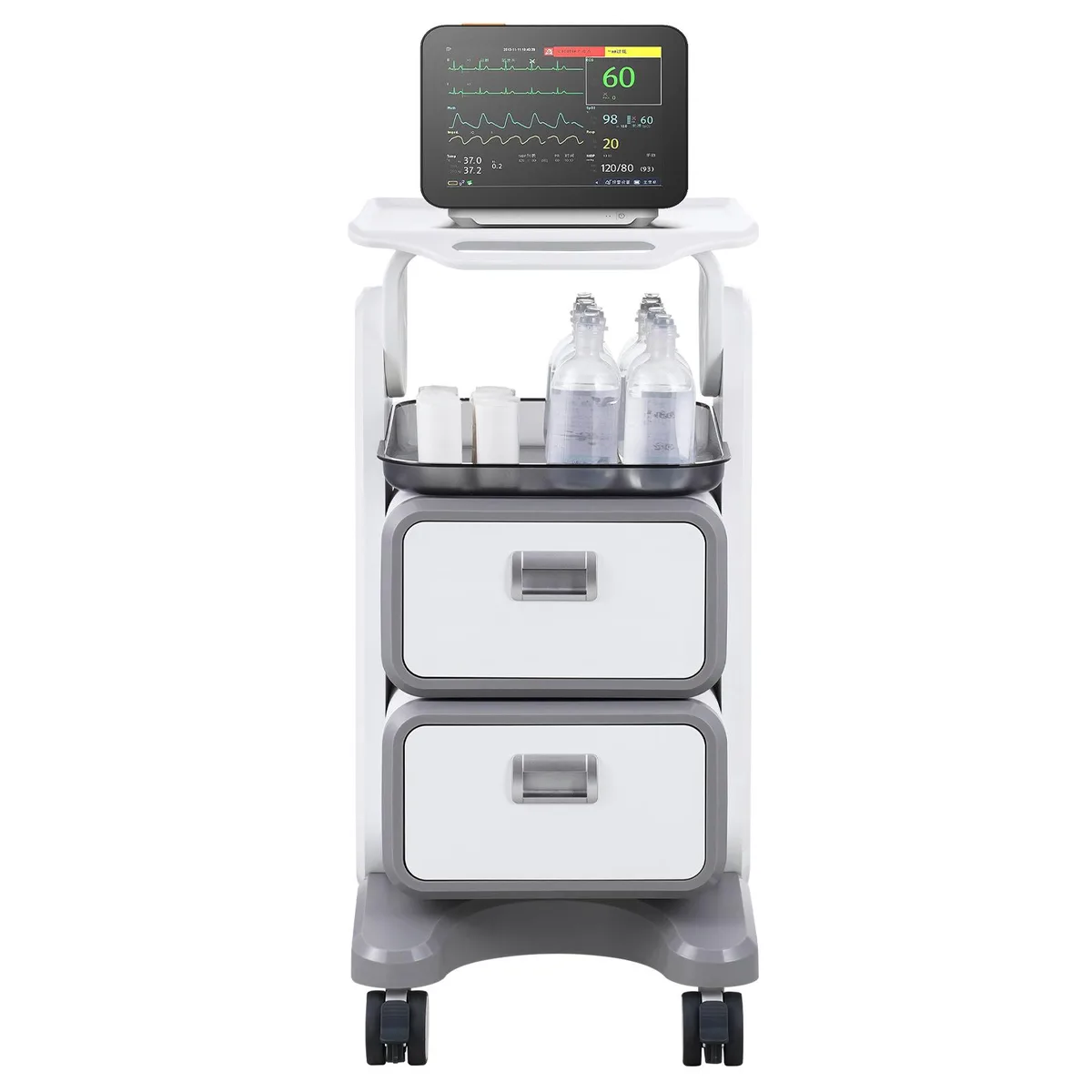 VEVOR VEVOR 3-Tier Lab Cart with 2 Drawers &amp; Top Tray, White — product photo