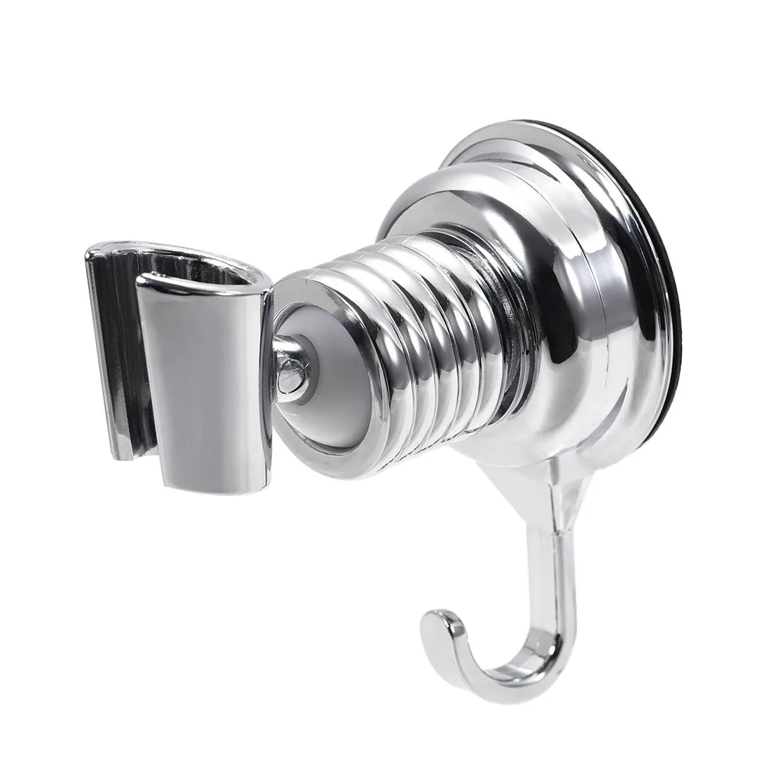 Silver-tone ABS shower head holder with adjustable suction cup mount and adhesive disc, 110 x 66 x 100 mm