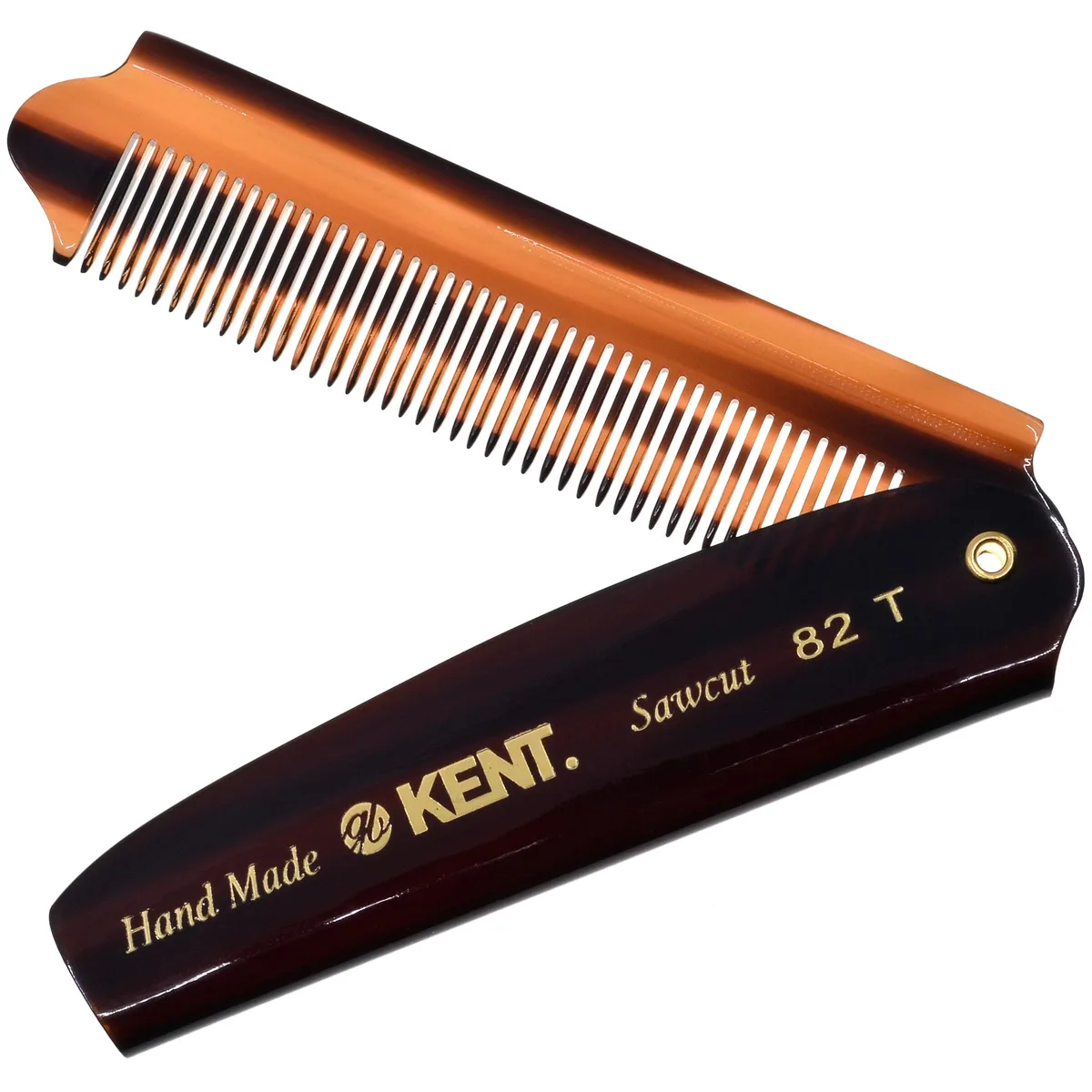 Black graphite folding pocket comb, fine saw-cut teeth, cellulose acetate, tortoiseshell pattern