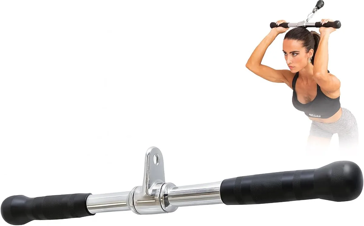 20 inch chrome straight bar with rotating eyelet and textured handles