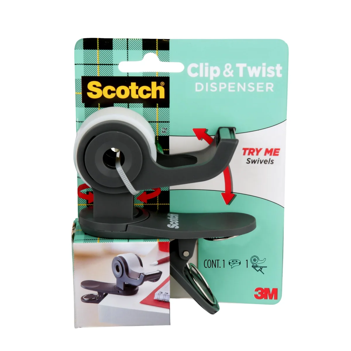Wood clip tape dispenser with multi-color finish, holds 0.75 inch roll