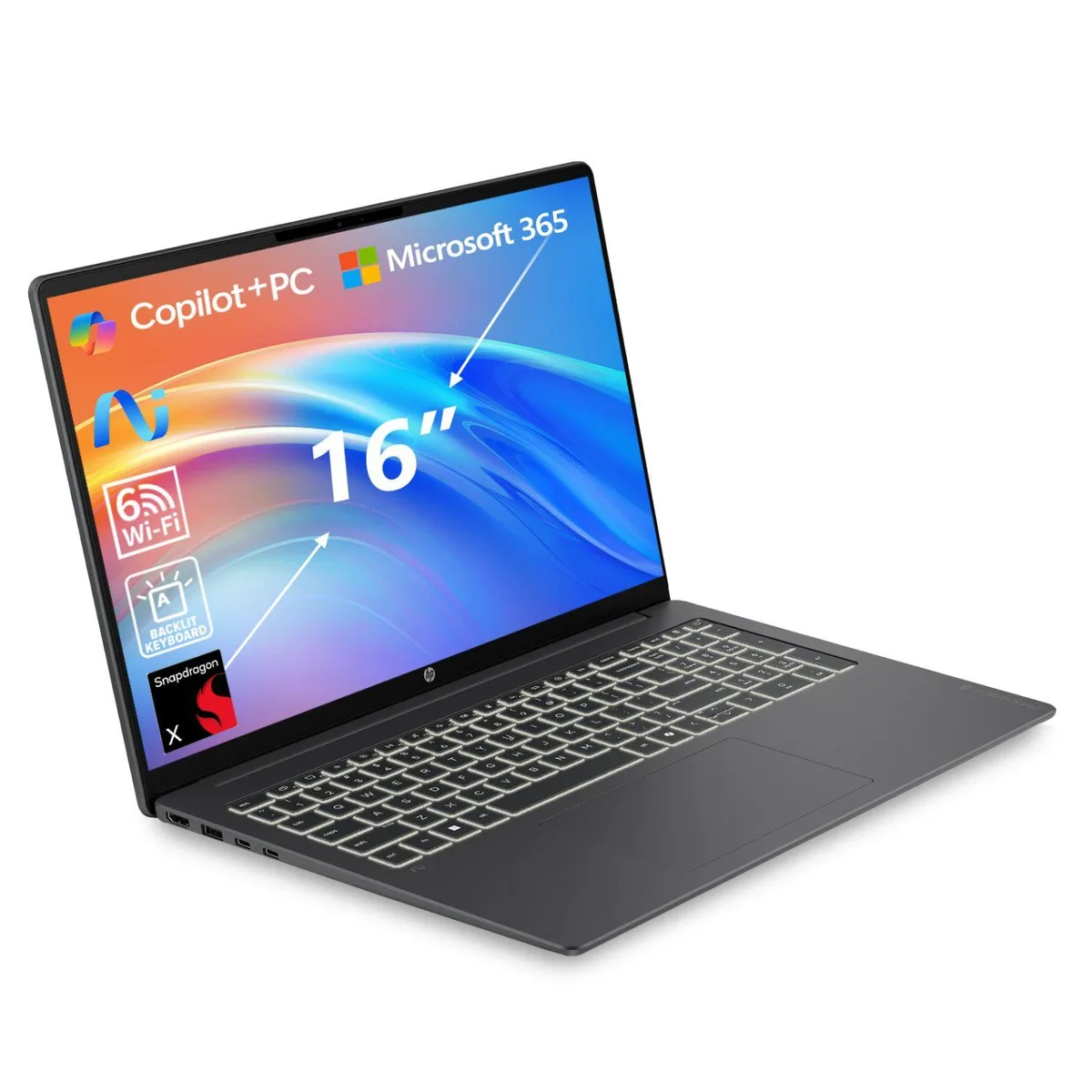 HP HP OmniBook 3 16.0" 2K Qualcomm Snapdragon X X1-26-100 16GB DDR5 1TB SSD Windows 11 Home Black — product photo
