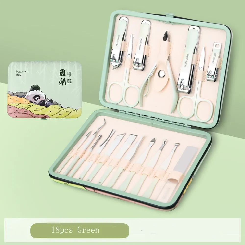 DAXINQI DAXINQI 18pcs Nail Manicure Pedicure Set Green Panda PU Case — product photo
