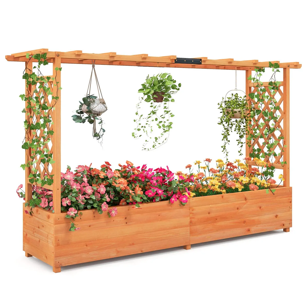 SlickBlue SlickBlue Raised Garden Bed with Side Trellis Hanging Roof Planter Box Orange 79 x 17.5 x 45 in — product photo