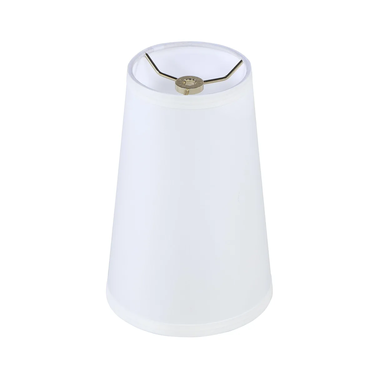 Off-white linen empire shade with brass spider fitter, 4-1/4 top 6 bottom 9 slant