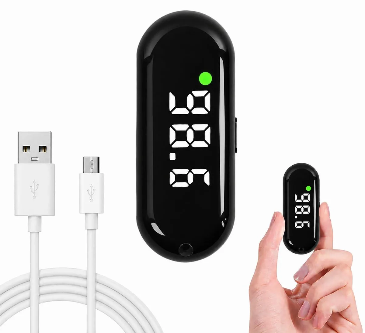 Black rechargeable forehead thermometer, compact non-contact design with LED display