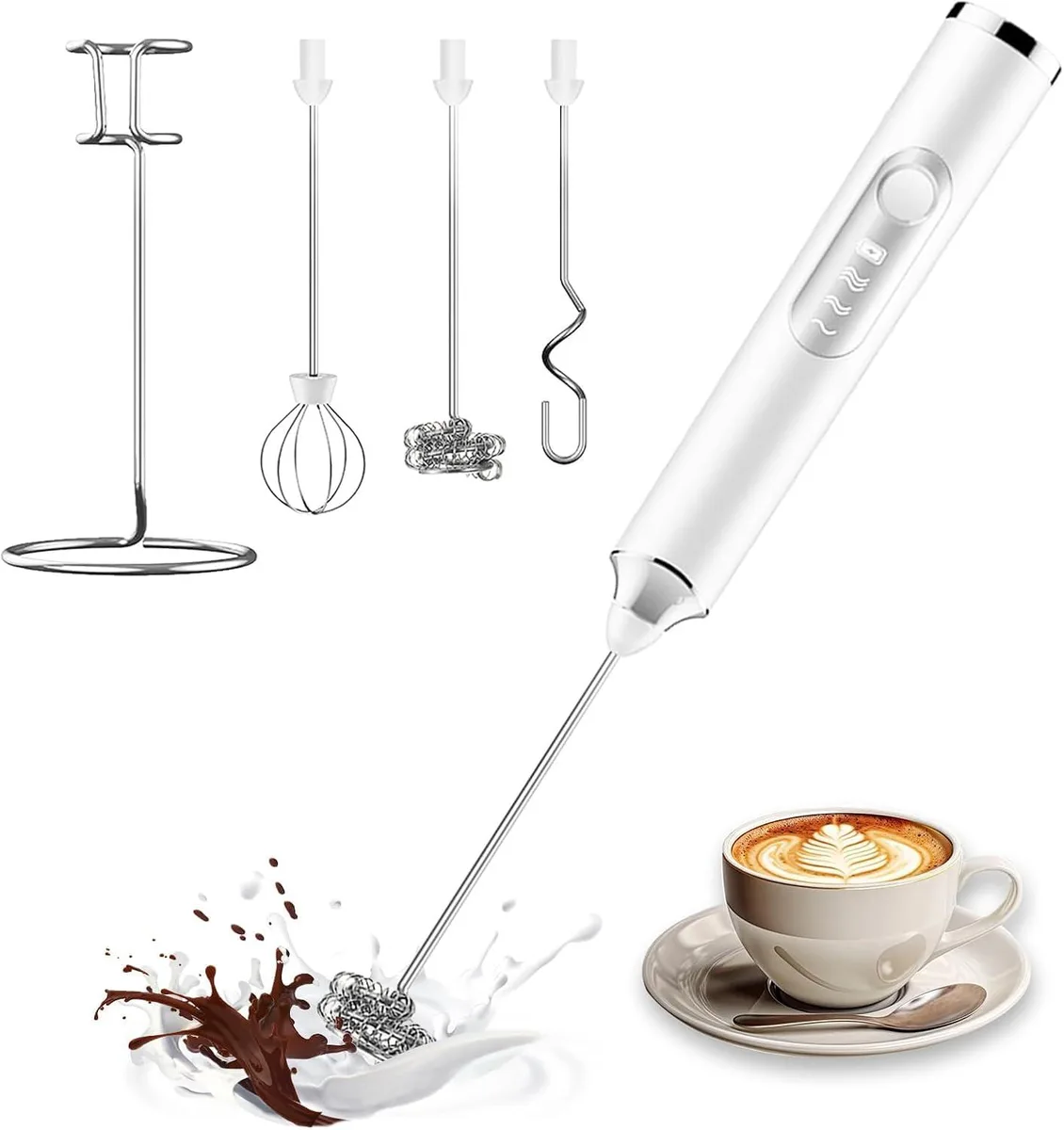  Brentwood DADANQI DDQ Handheld Milk Frother 3 Heads Rechargeable 3 Speed White — product photo
