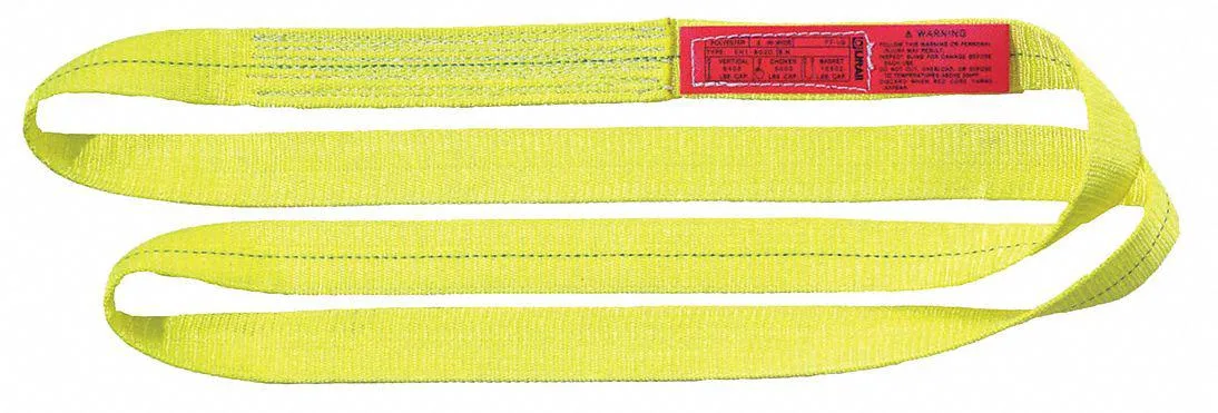 Yellow polyester web sling, 3 ft long, 1 in wide, two-ply construction