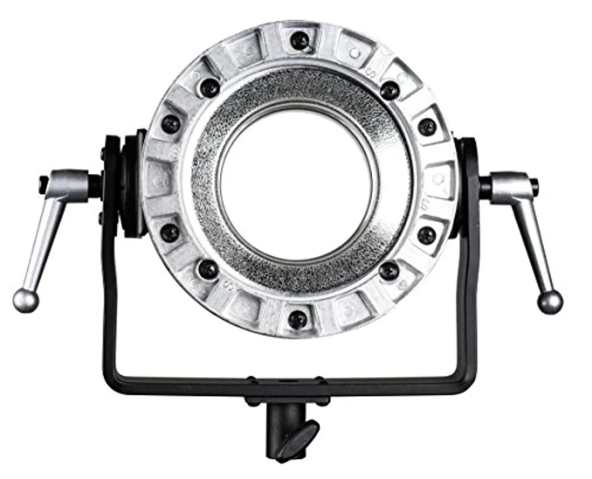Metal bracket with color-coded ring and locking handle for Broncolor Pulso mount