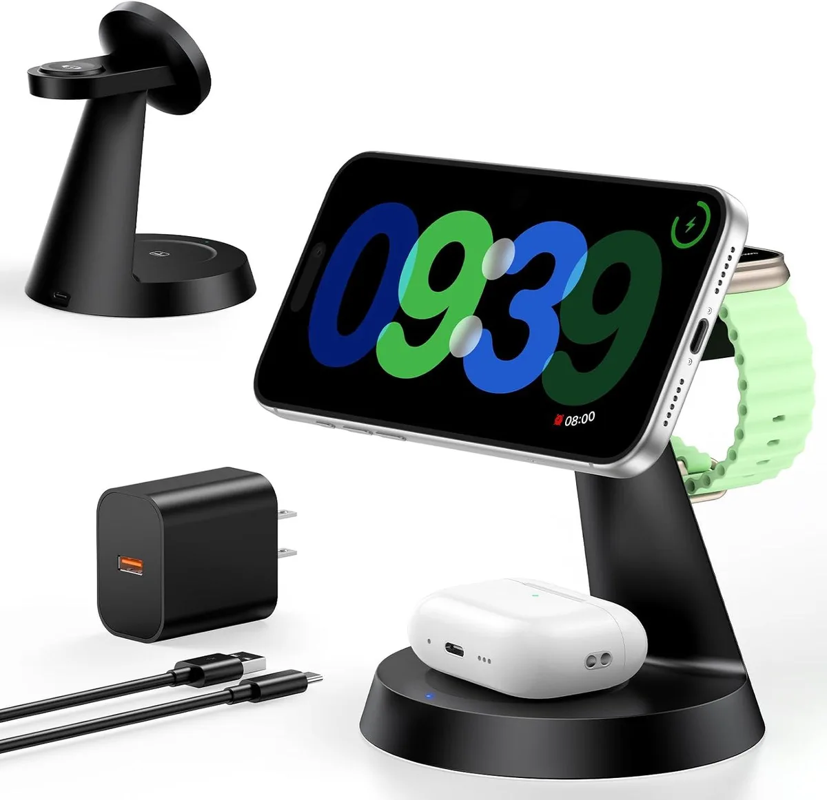 Luisport Luisport 3-in-1 15W MagSafe Charging Stand iPhone 12 13 14 15 16 17 45° 360° rotation — product photo