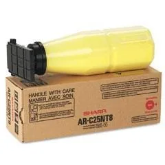 Yellow toner cartridge in rectangular box with Sharp branding