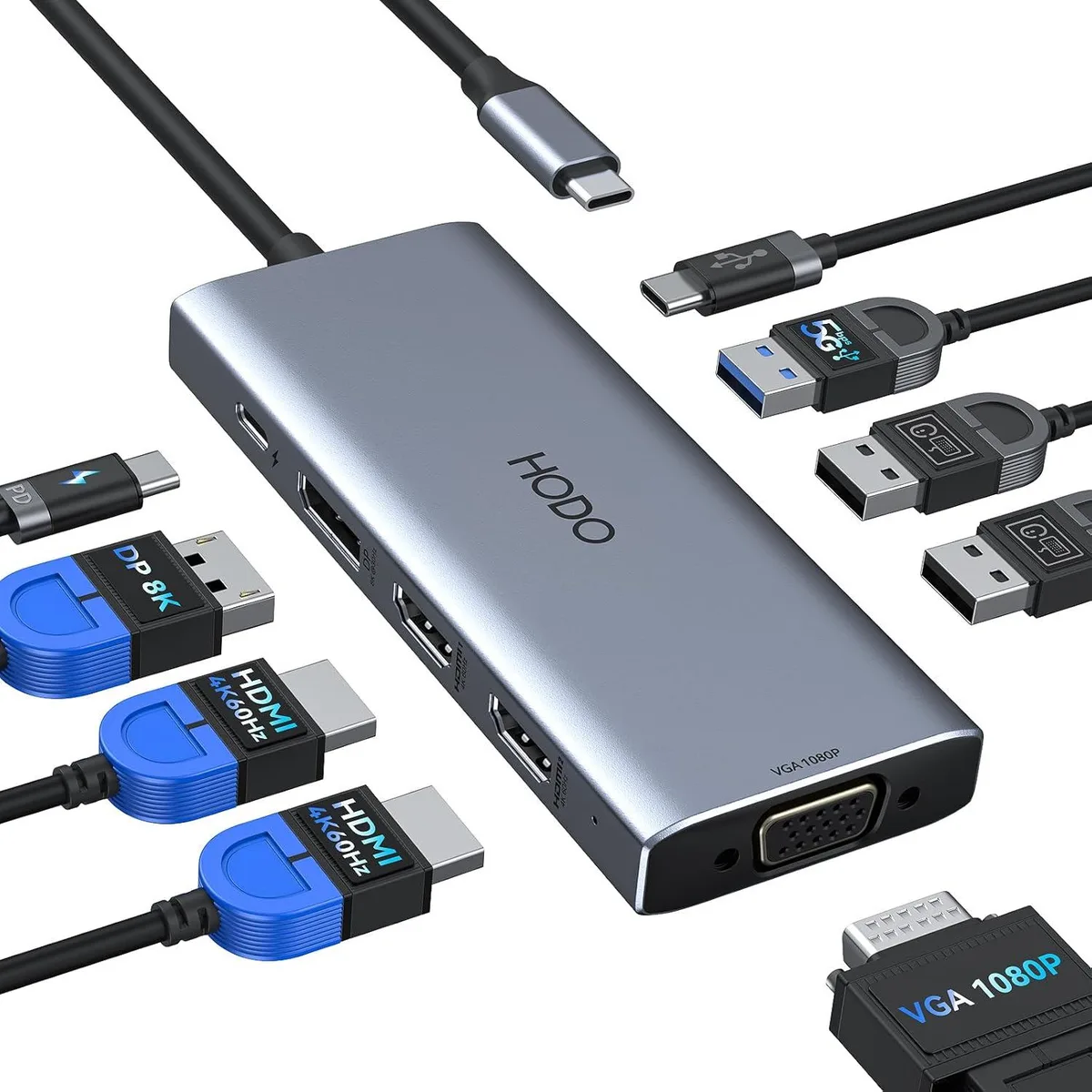 BFKK BFKK USB C Docking Station 9 in 1 2 HDMI 4K DP 8K VGA 4 USB PD 100W — product photo