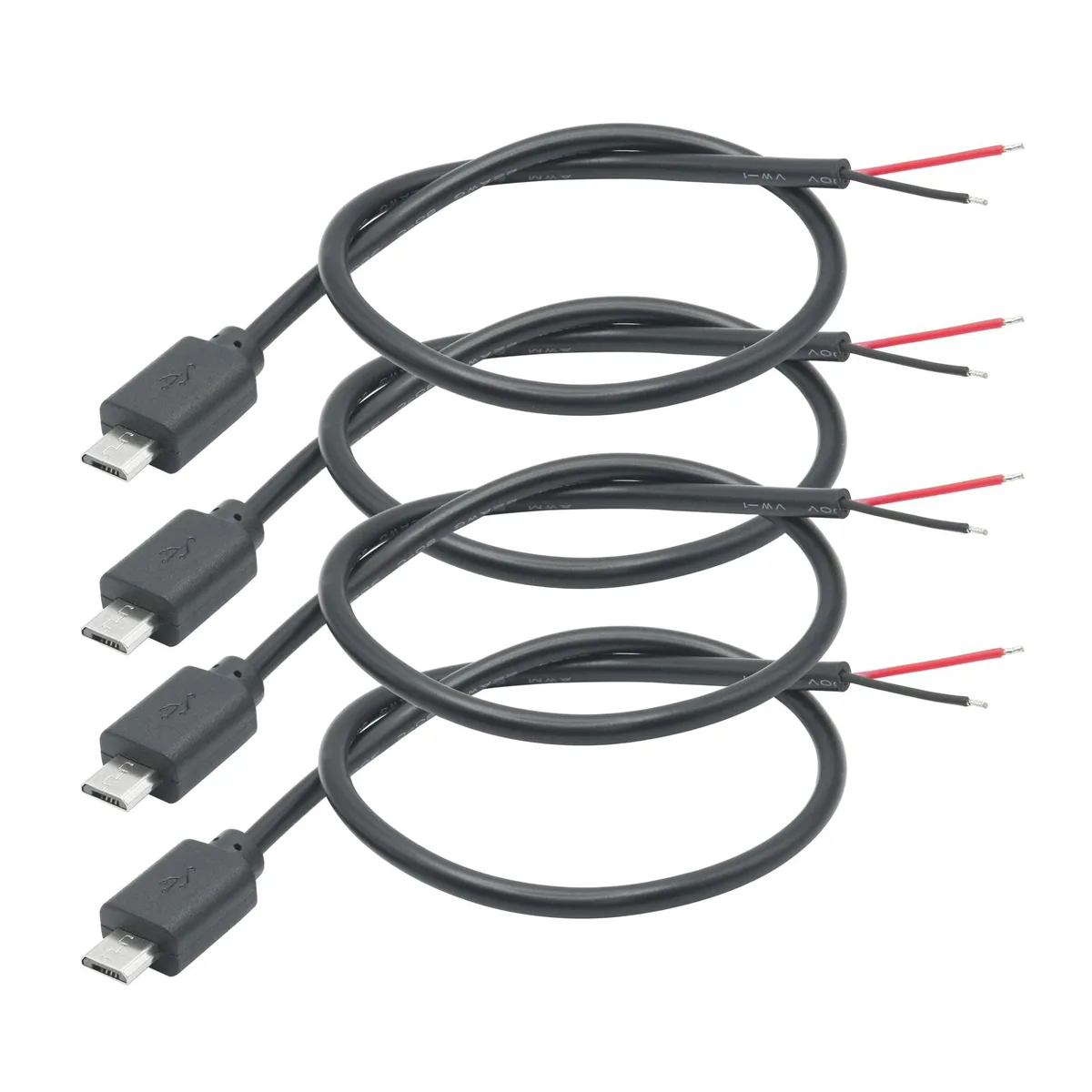 Vszerda Vszerda Micro USB Male to 2 Pin Bare Wire 30 cm 22 AWG 3 A 4 Pack — product photo