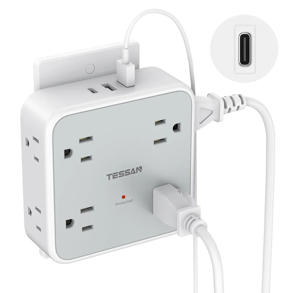  TESSAN 11 in 1 Outlet Extender 8 AC 3 USB 900J Surge — product photo