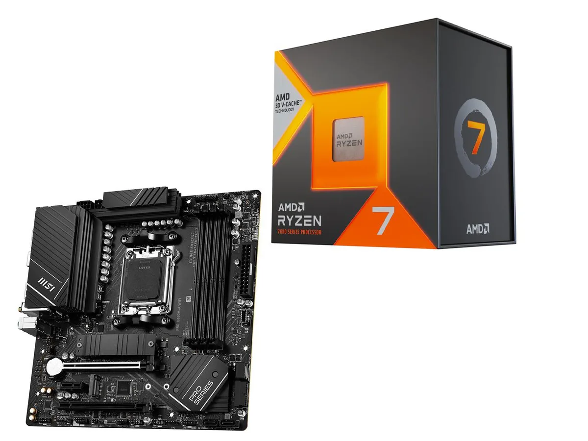 MSI MSI PRO B650M-A WIFI + Ryzen 7 7800X3D AMD motherboard CPU combo — product photo