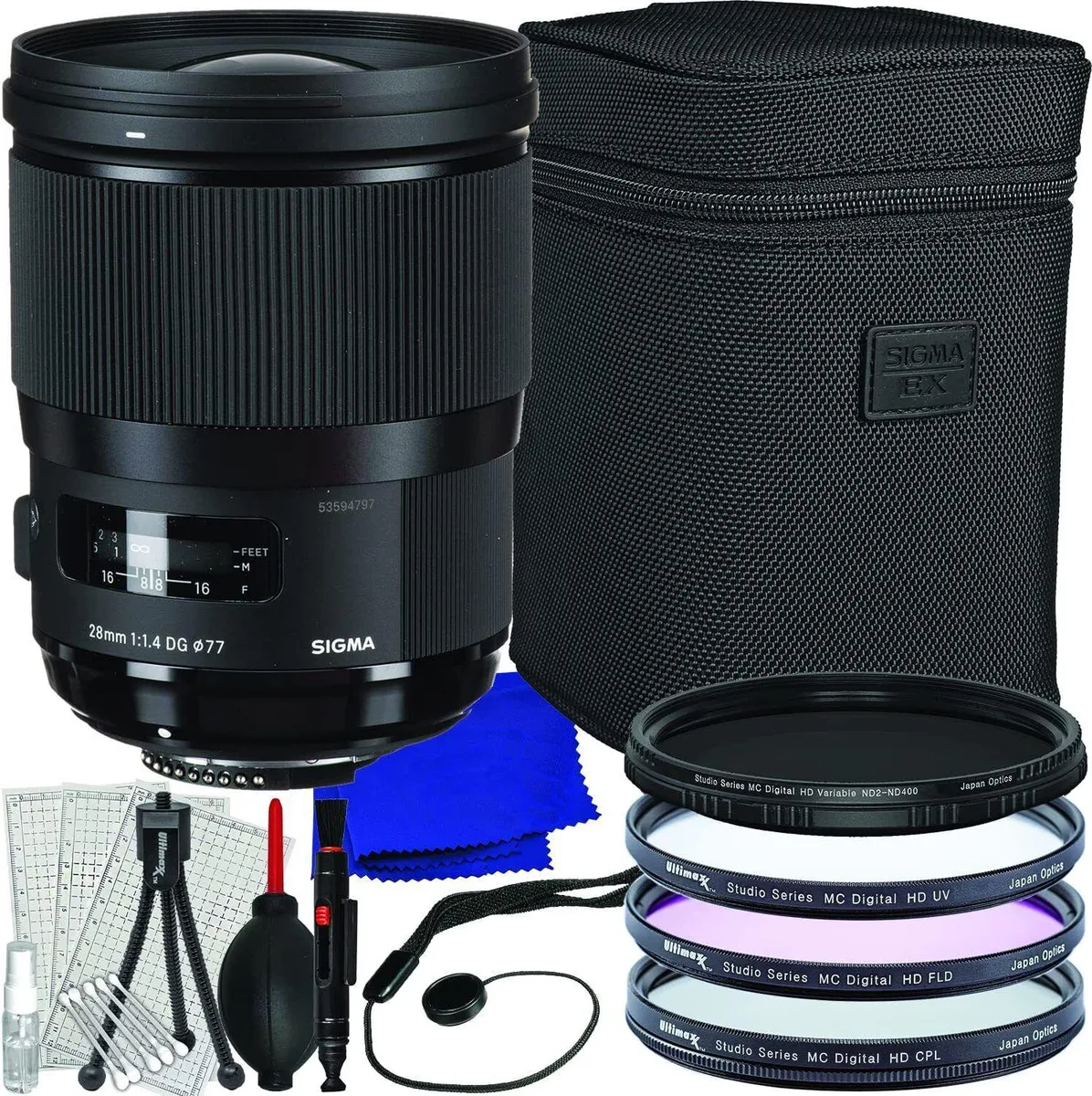 SIGMA SIGMA 28mm f/1.4 DG HSM Art Nikon F 441954 8-piece accessory bundle — product photo