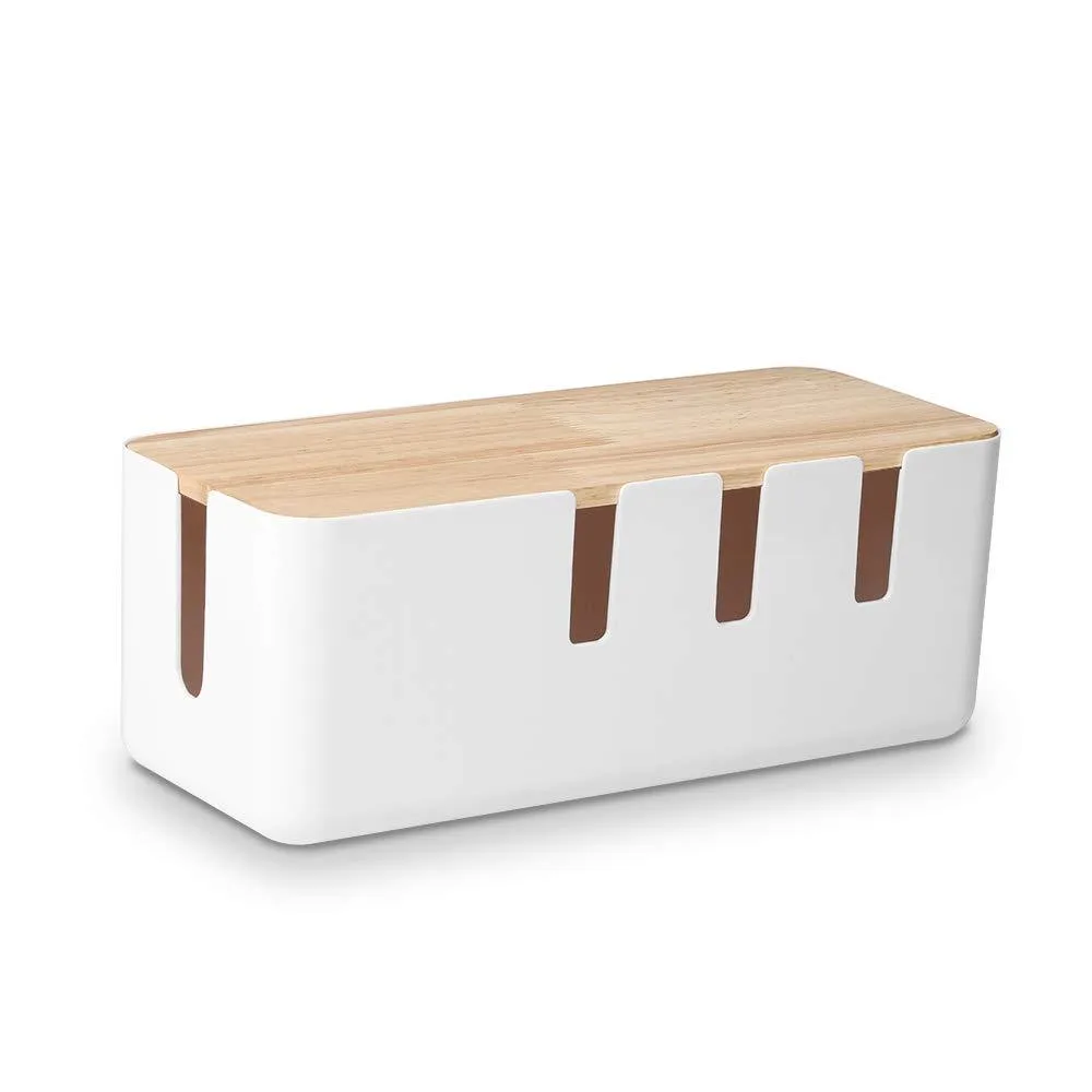  Baskiss 4330227480 Cable Management Box 12x5x4.5 in Wood Lid White — product photo