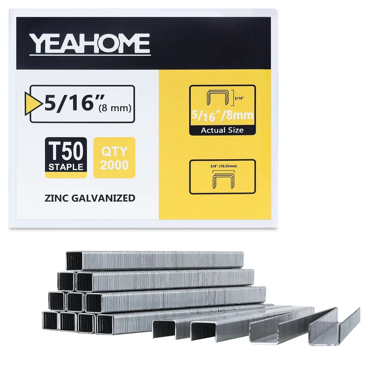 Box of 2000 silver galvanised T50 staples 5/16 inch crown