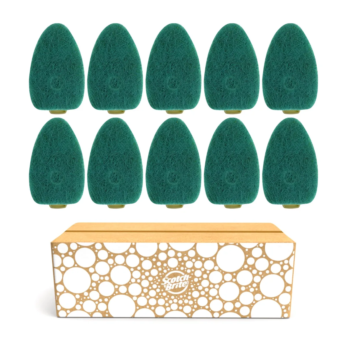 Ten heavy-duty scrubber refills in rectangular pack