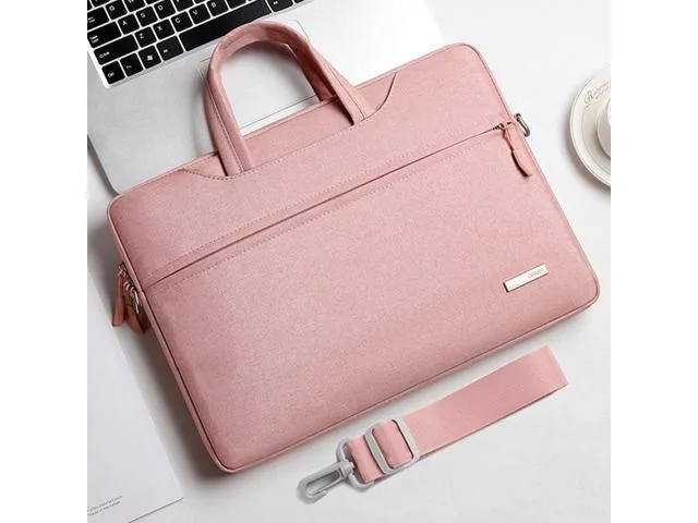 Pink 15.6 inch laptop sleeve with shoulder strap and trolley belt