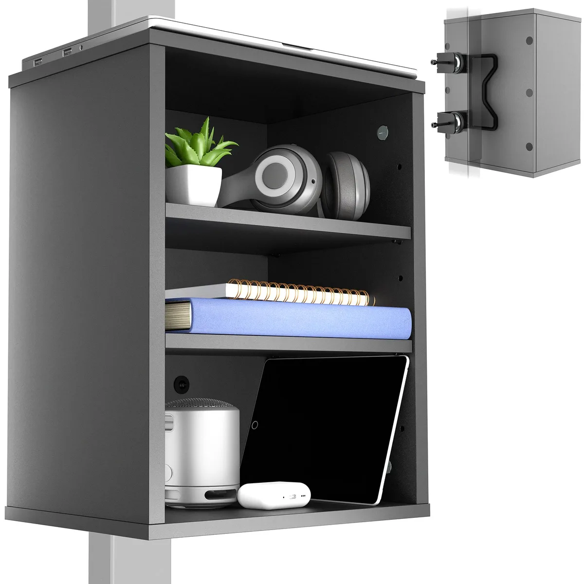 VIVO VIVO Black Clamp-on Desk Leg Shelving Unit 11.3" x 8" x 15" monitor accessory — product photo