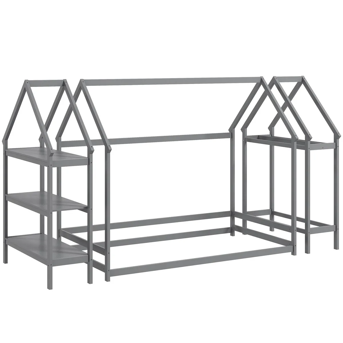 SlickBlue SlickBlue Montessori Floor House Bed Twin Grey with Detachable Storage Shelves — product photo