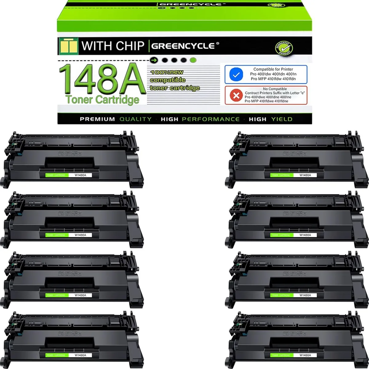 GREENCYCLE GREENCYCLE W1480A Black Toner Cartridge 8-Pack 2900 Pages — product photo