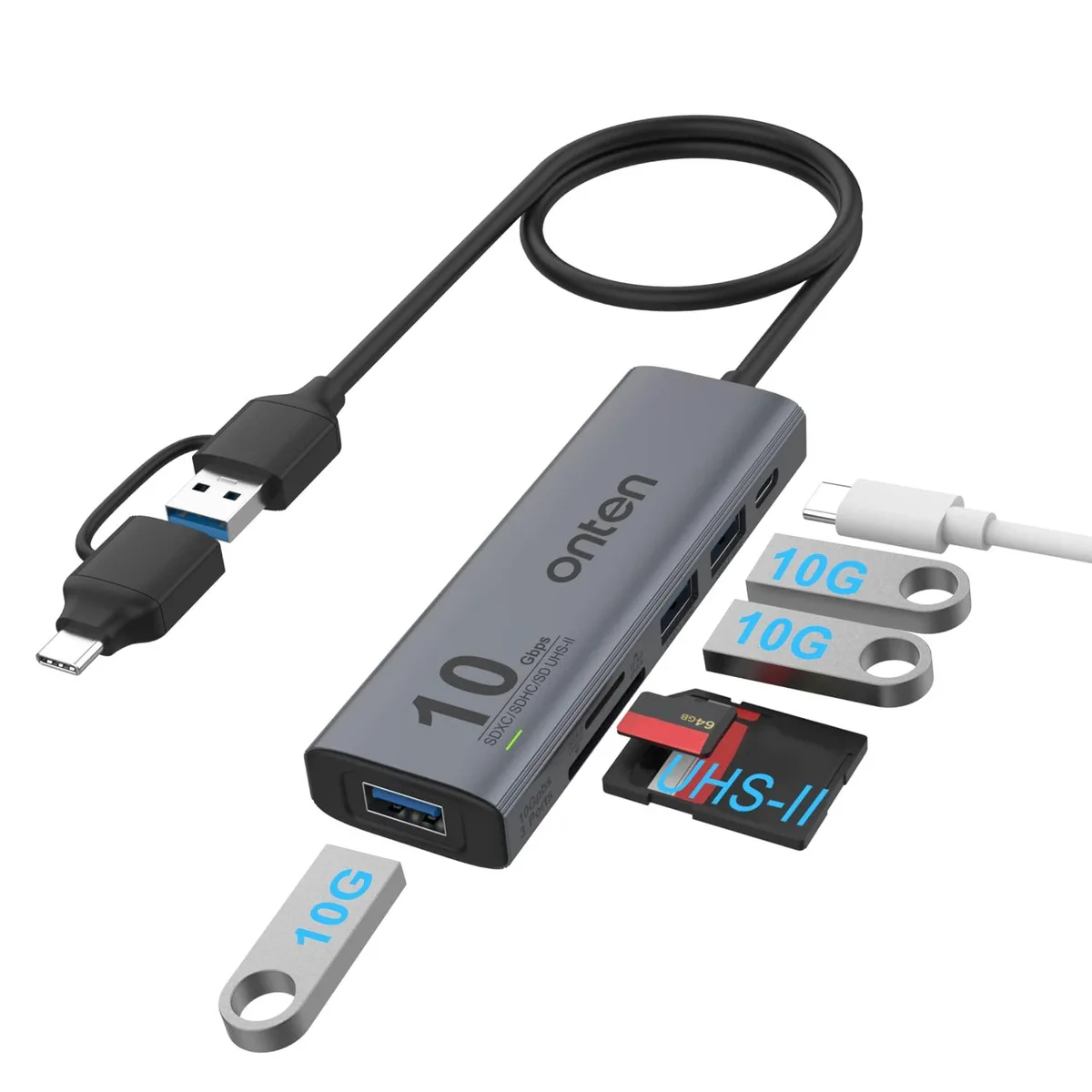 LORDWORLD LORDWORLD USB 3.2 Gen 2 Hub with UHS-II SD/TF Reader — product photo