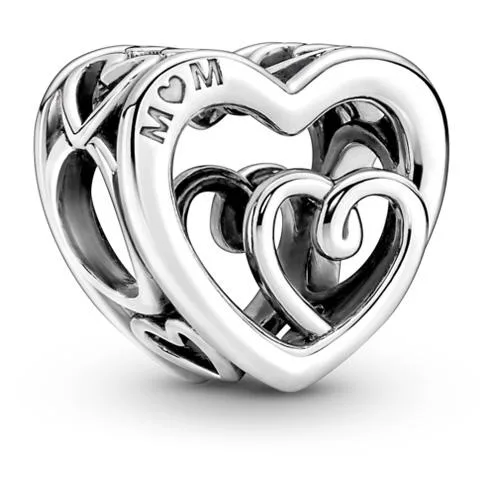 Sterling silver charm with two intertwined hearts, engraved with repeated "I love You Forever" text