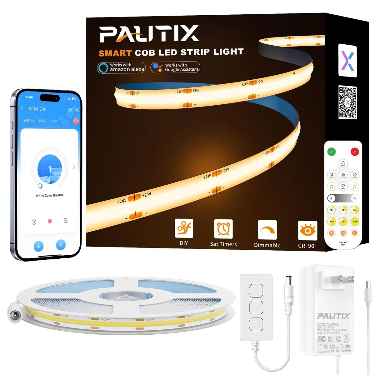  PAUTIX R-SWW480W24-COB-10M-2700K-SP541E COB LED Strip Light 32.8ft 2700K 24V Under Cabinet — product photo