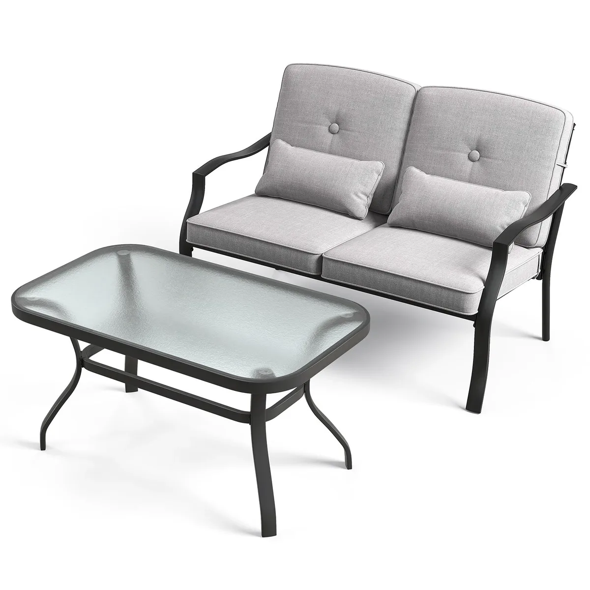 SlickBlue SlickBlue 3-Piece Patio Furniture Set Grey 48" Loveseat 38" Coffee Table 660 lbs Capacity — product photo
