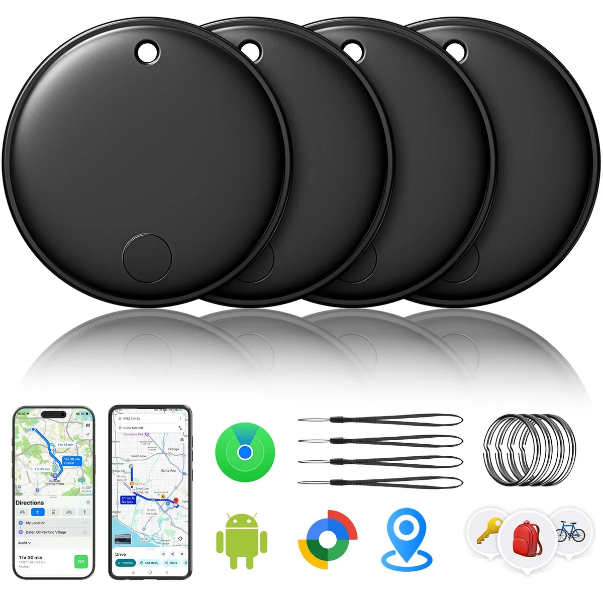  QFQWZR FM14 4-Pack Bluetooth Keyholder Black — product photo