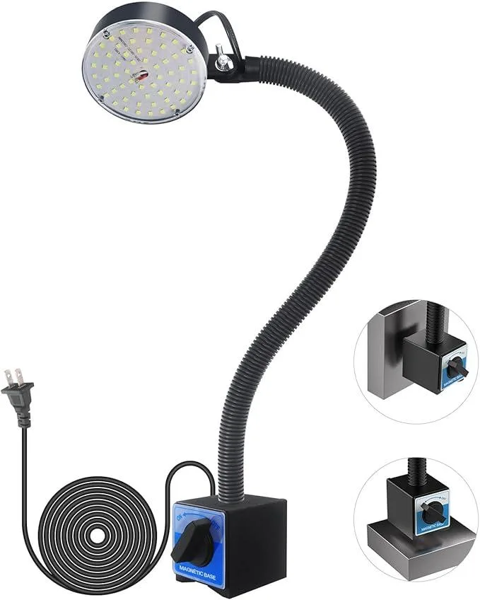 Black magnetic LED work lamp with 20-inch flexible silicone-coated gooseneck arm