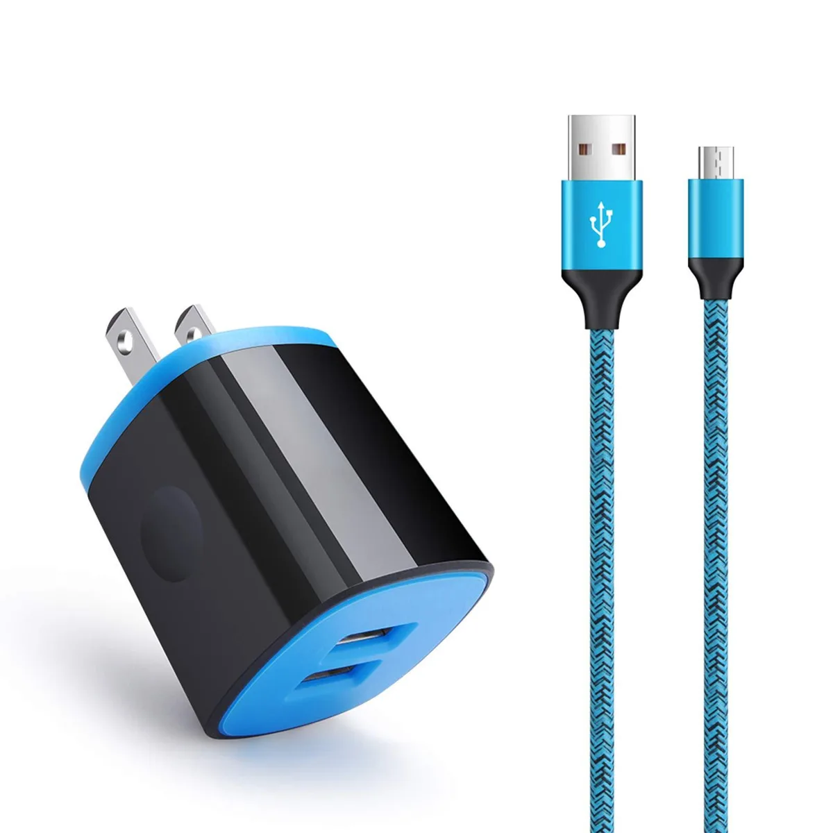  ABCPOW BP1805 Dual USB Wall Charger 2.1A with 6ft Micro USB Cable Blue — product photo